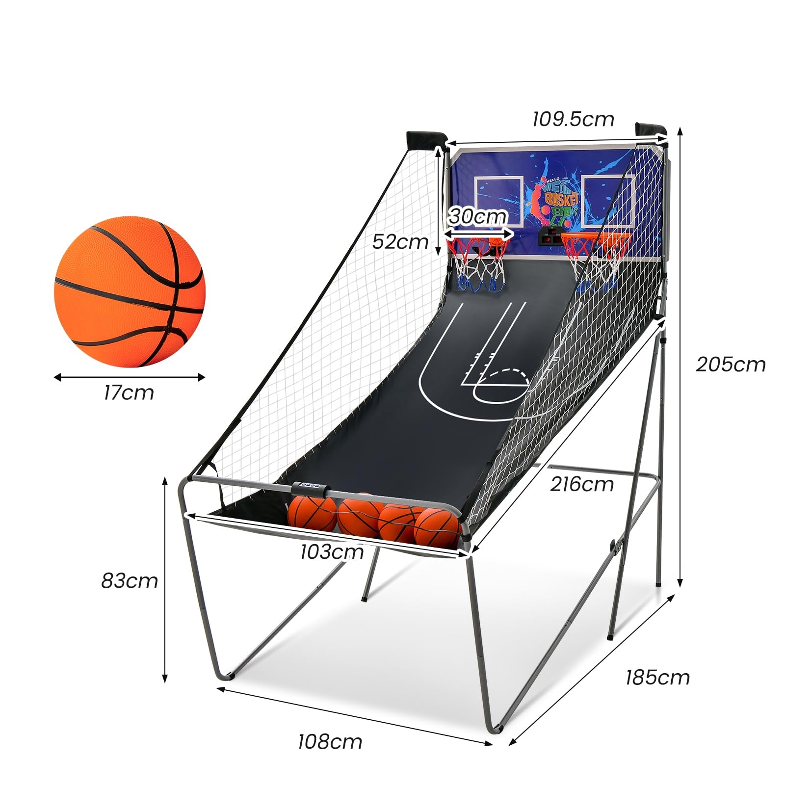 LIFEZEAL Basketball-Arcade-Spiel, Faltbar Basketballautomat für 2 Personen, Elektronische Basketballwurfmaschine mit 2 Basketballkörbe, 8 Spielmodi & Zähler, 4 Bälle, 1 Pumpe