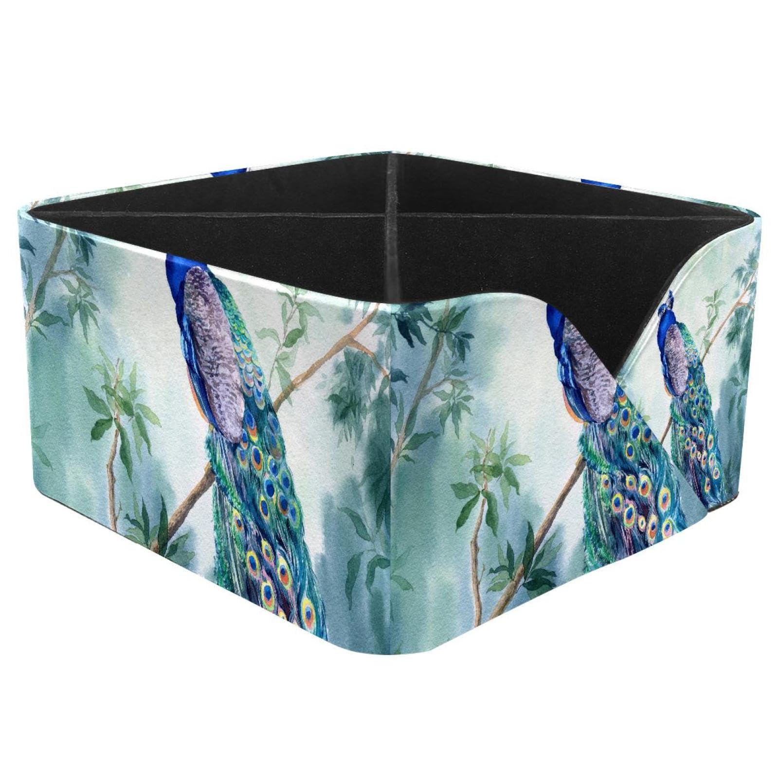 KengjuTesu Watercolor Peacock Bird Paradise Desktop Organizer Pen Holder, Rectangular Pencil Cup for Office, Study and Makeup Stations