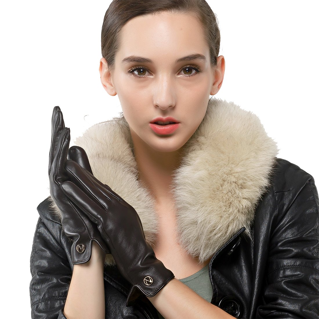 des gants en cuir d'agneau italien hiver chaud simple garniture de longue toison gants
