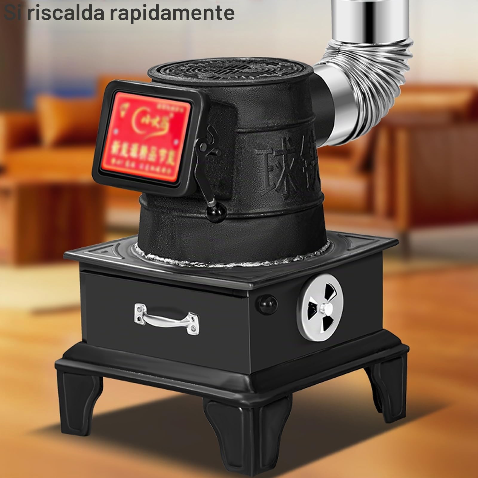 Stufa a Legna In Ghisa Piccola si Riscalda Rapidamente Senza Fumo Saldatura Completa Stufe a Legna da Interno, Adatto per Riscaldamento e Cottura