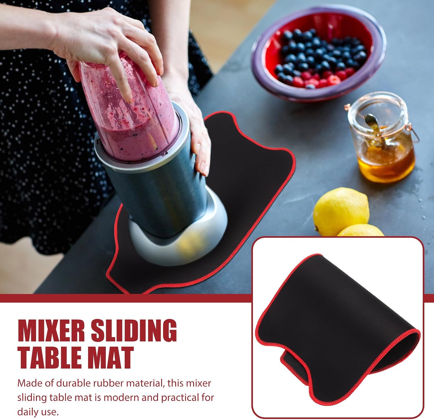 Mixer Slider Mat for Stand Mixers 4.5-5l with Colored Edge Anti-skid Rubber Countertop Pad for Kitchen Appliances Non-slip Base
