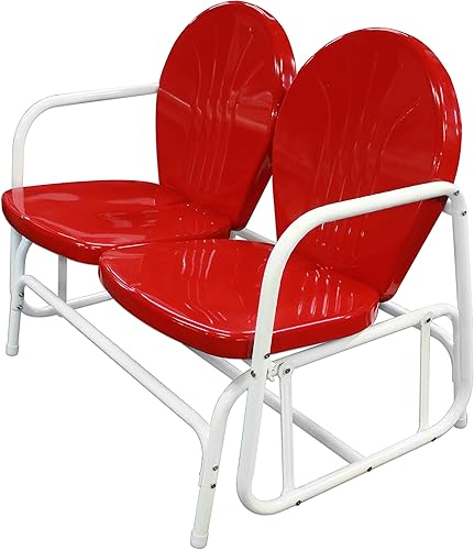 Miniatura 3 de Leigh Country TX 93512 - Planeador de doble asiento de metal para patio, color rojo y blanco