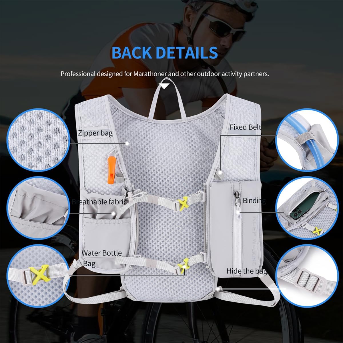 Running Hydration Vest Backpack,Lightweight Insulated Pack Daypack for Hiking Trail Running Cycling Race Marathon for Women Men - Image 4