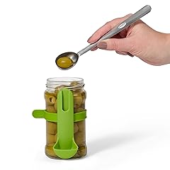 Chef'n FridgeFork Pro Collection Strainer Spoon for Olives, Cherries and Capers - Mess-Free Jar Snacking with Integrated Storage Caddy