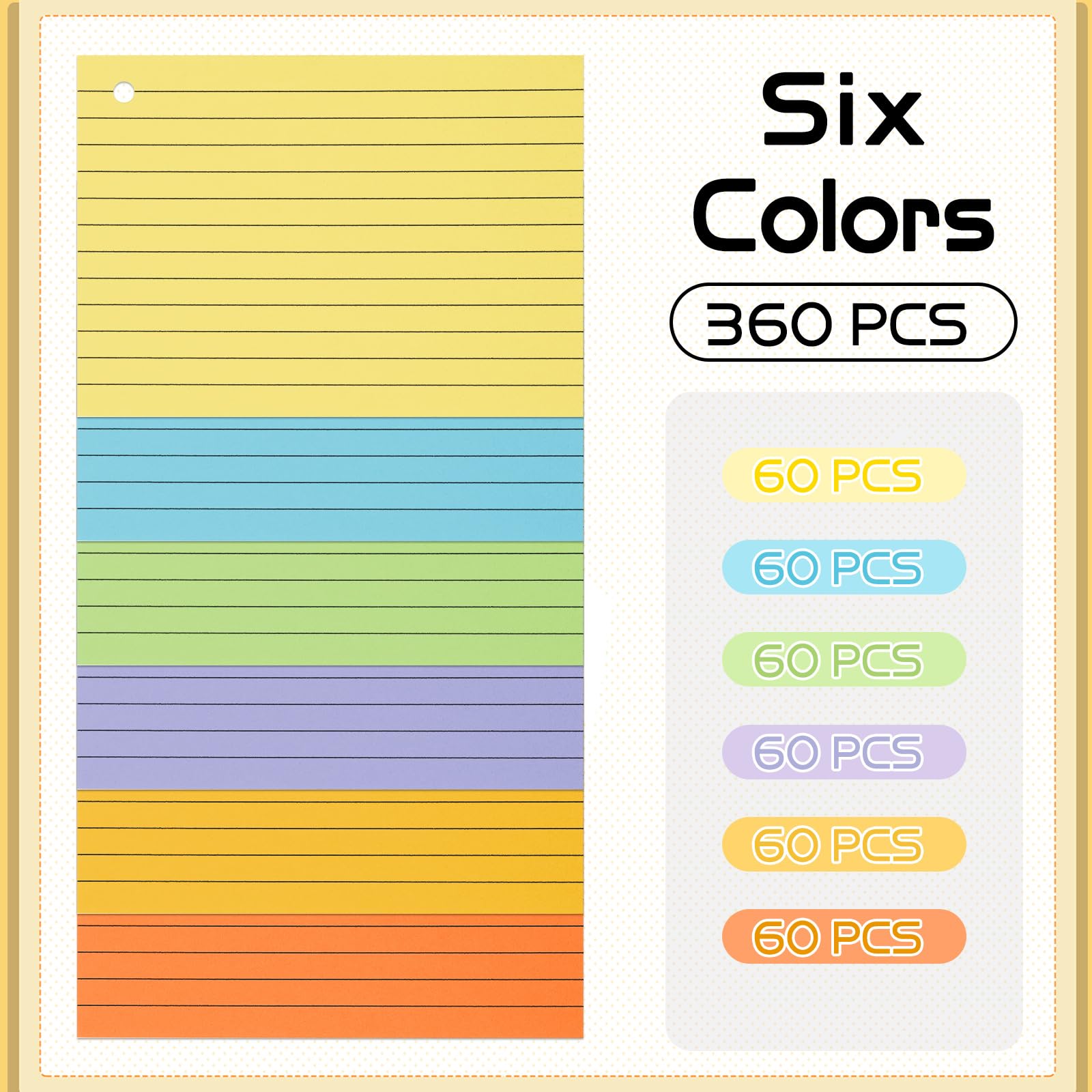 Flash Cards A6 Lignées 150 g/m² avec Couverture Kraft Anneaux de Reliure Cartes de Révision Multicolores (14,8 x 10,5 cm)