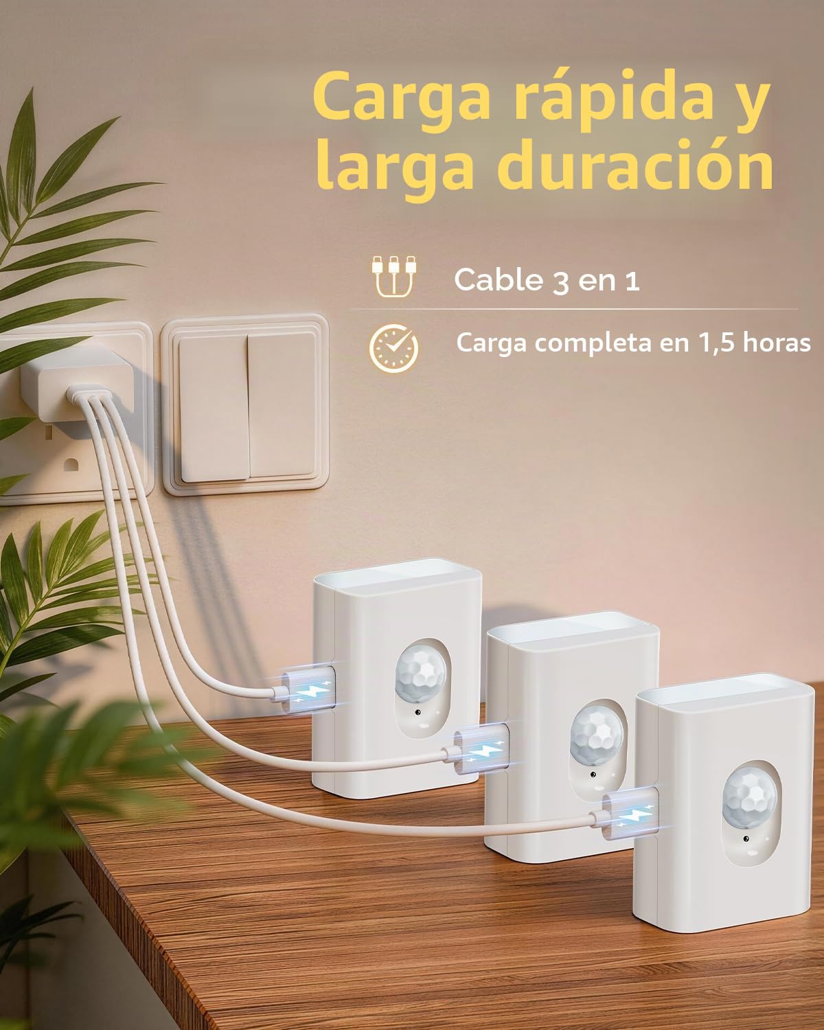 WILLED Luz Nocturna Recargable con Sensor de Movimiento, Luz LED para Escaleras, 8 Piezas, 3 Modos (Auto/Encendido/Apagado), Luz Adhesiva para Pasillos, Armarios y Cocina