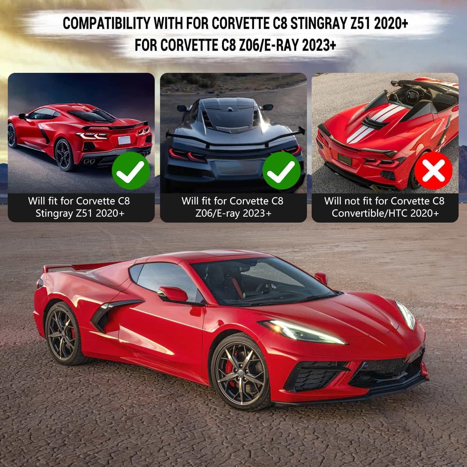 BILLFARO Upgrade Rear Window Hatch Deck Lid Spoiler,Carbon Fiber Pattern Rear Vent Window Glass Blocks Engine Bay Vent Protector Trim for Corvette C8 Stingray Z51 2020+ for C8 Z06 2023+/E-ray 2024+