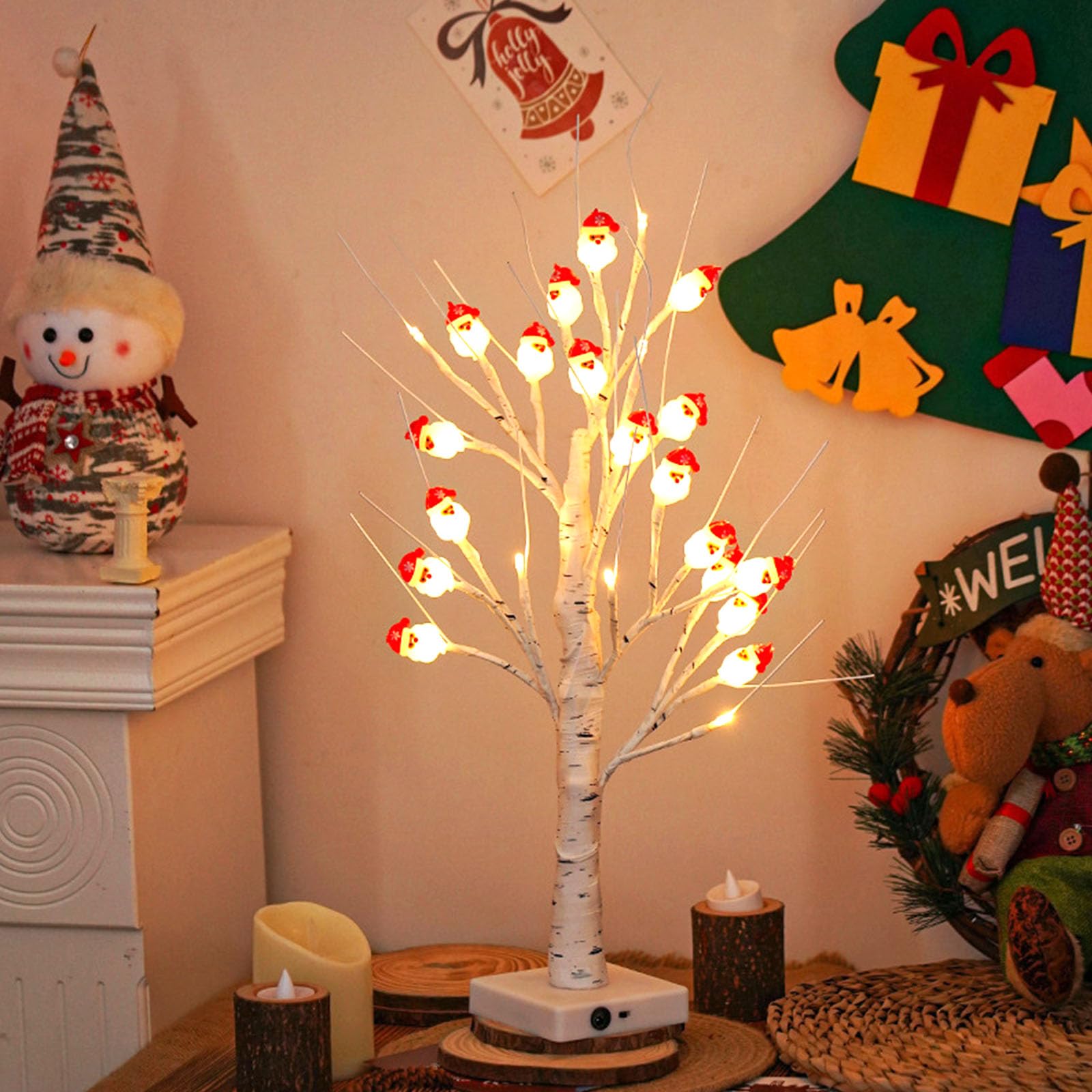 Christmas Decorative Tree Lamp - Santa USB & Battery Powered Holiday Light Lighting up the Festive Glowing Figurine for Decoration in Kitchen Window Living Room and Cafe Counter - Plastic LED Material