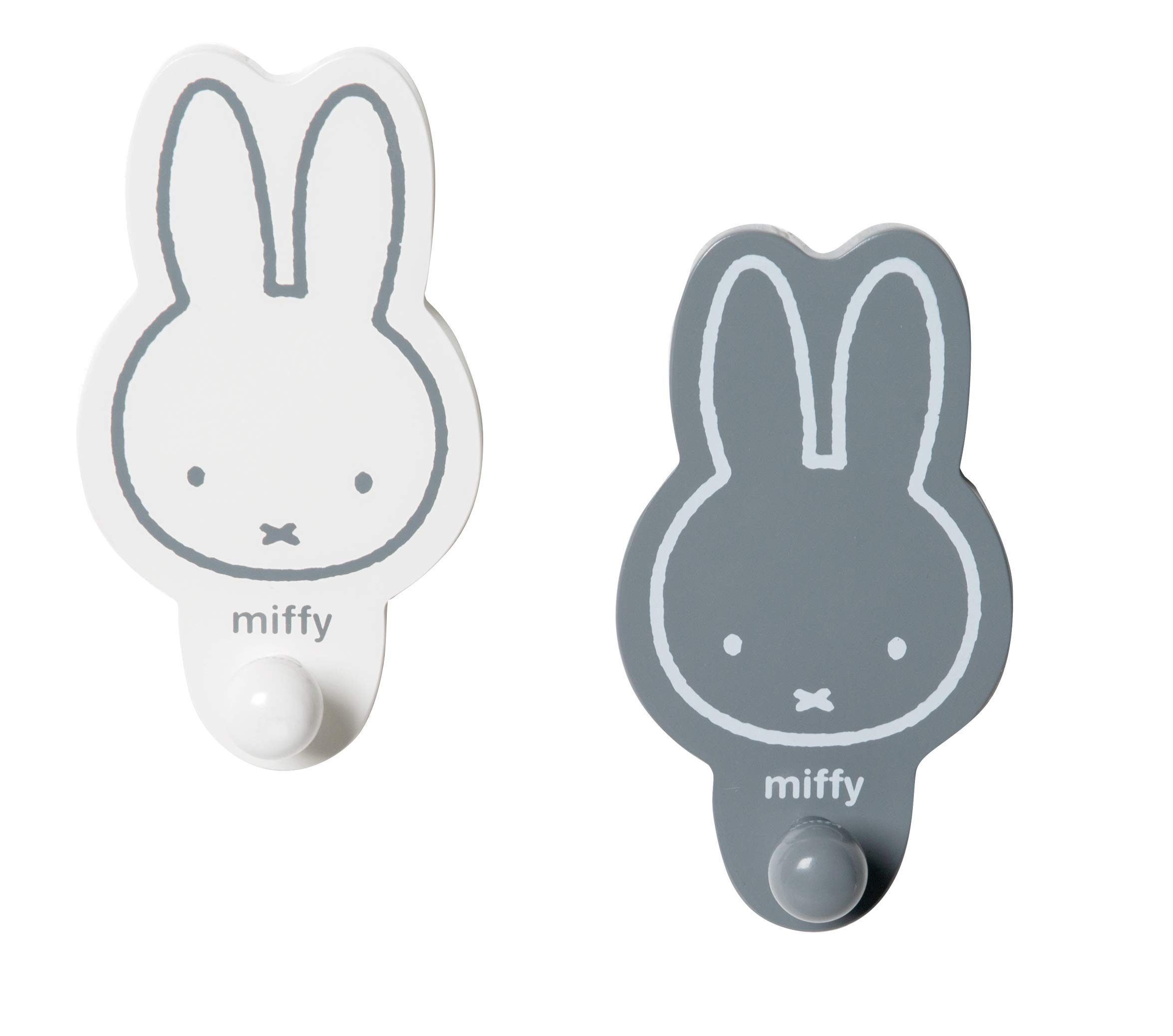 roba Wandhaken miffy 2er-Set mit Hasen Motiv - Garderobe & Deko fürs Baby & Kinderzimmer - Kleiderhaken für Kinder - Holz grau / weiß