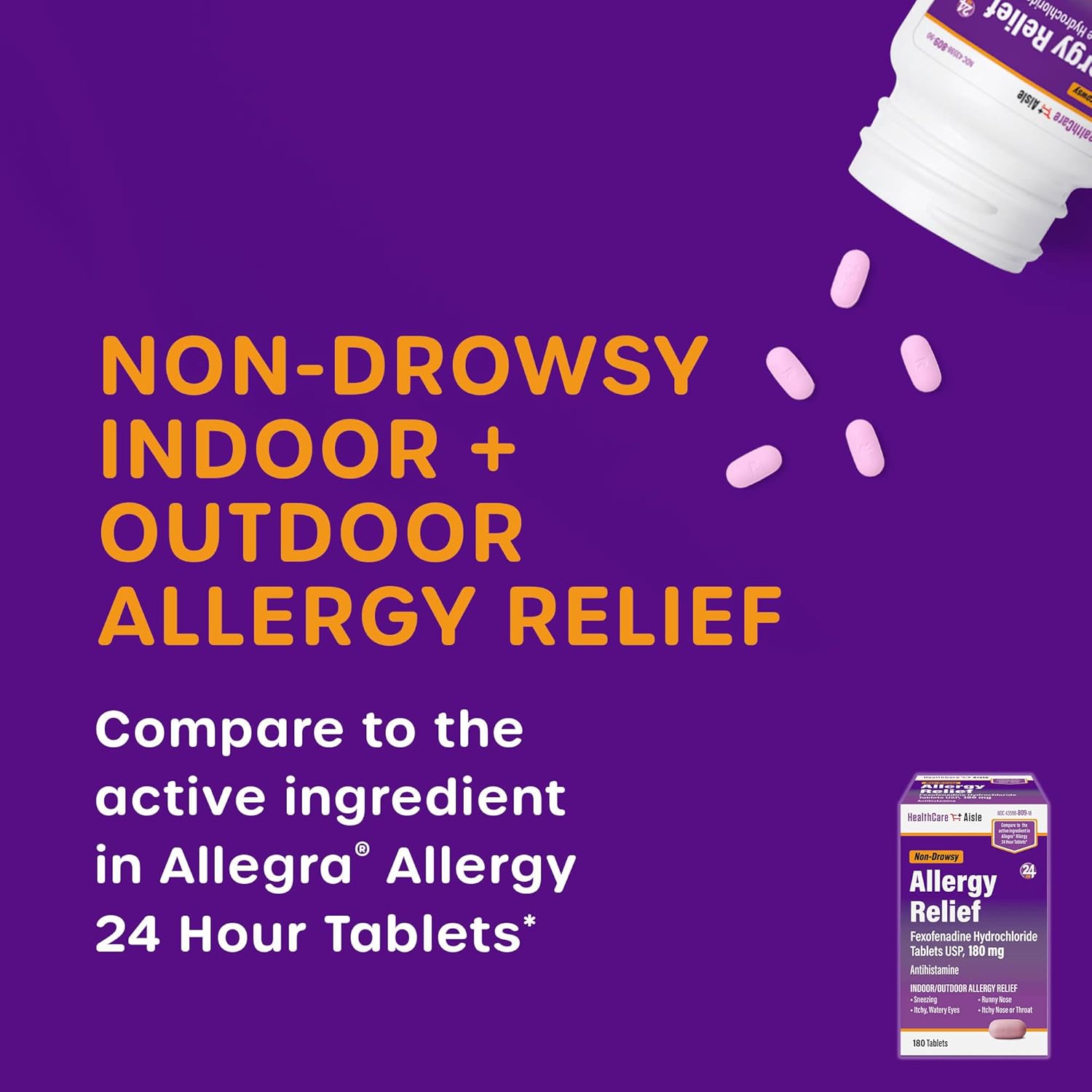 HealthCareAisle Allergy Bundle - Olopatadine Hydrochloride Ophthalmic Solution USP, 0.2% 2.5mL and Fexofenadine Hydrochloride Tablets USP, 180 mg 180 Tablets