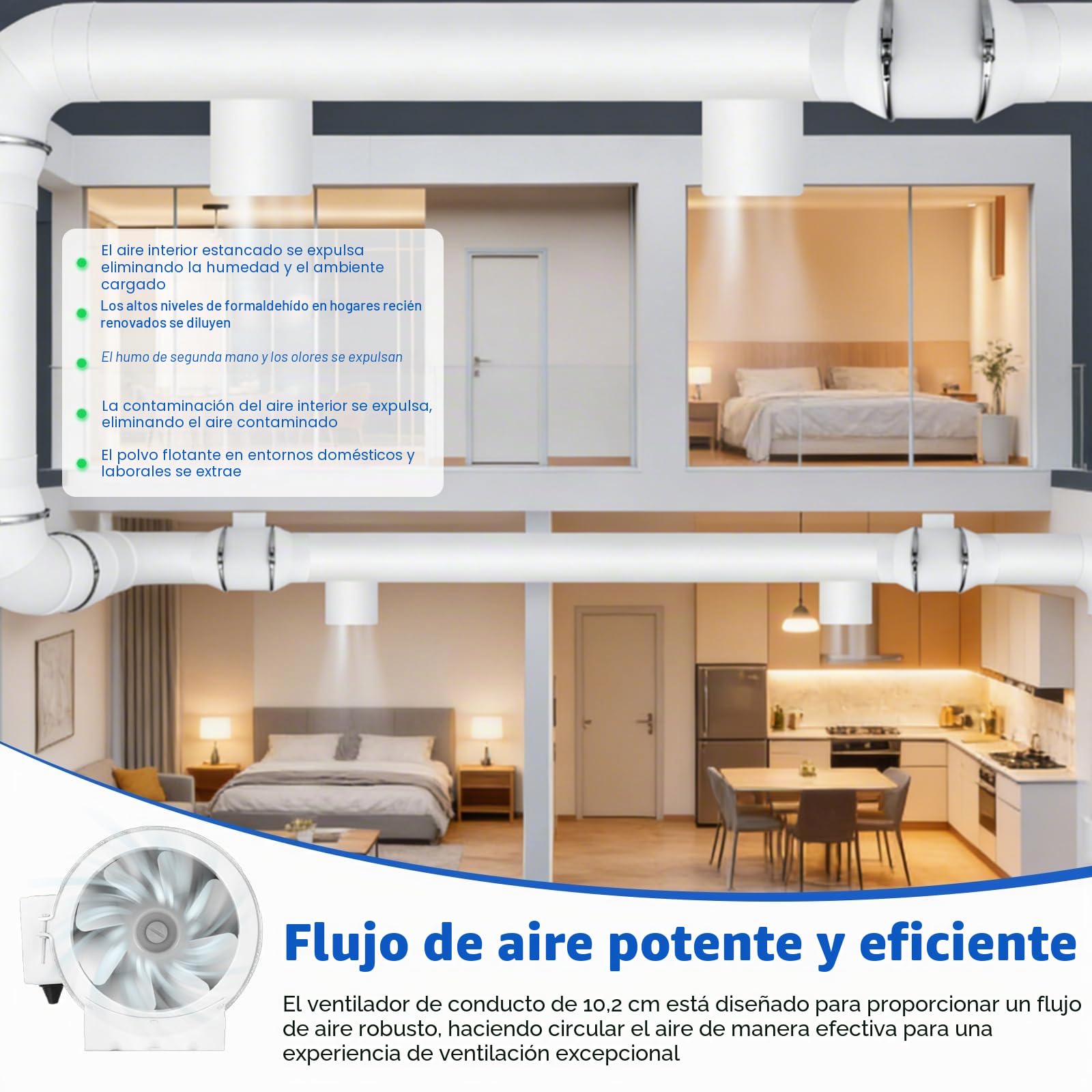 iFCOW 100mm Ventilador de extracción, 220m³/h Ventilador Extractor de Aire ventilador de tubo de Silencioso para baño, cocina, crecer, tienda de campaña, garaje