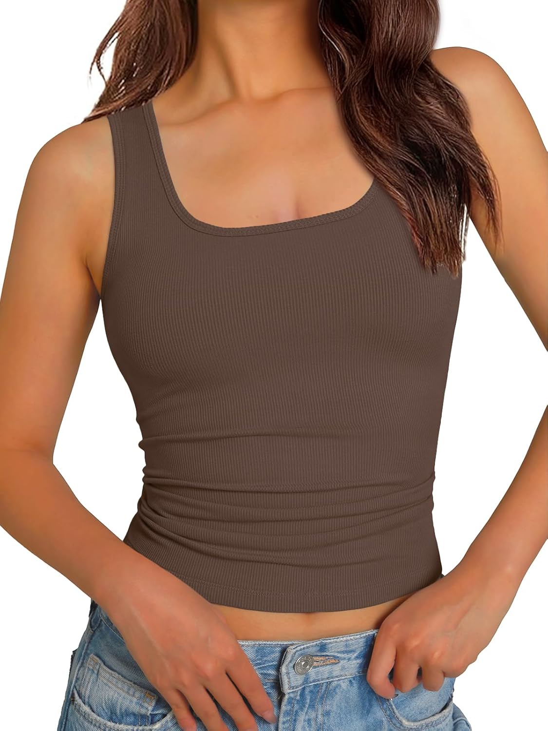 GKBK Women Built-in Bra Tank Tops Sleeveless Crewneck Rib Knit Shirts Slim Fit Basic Tee Tops XS-XXL
