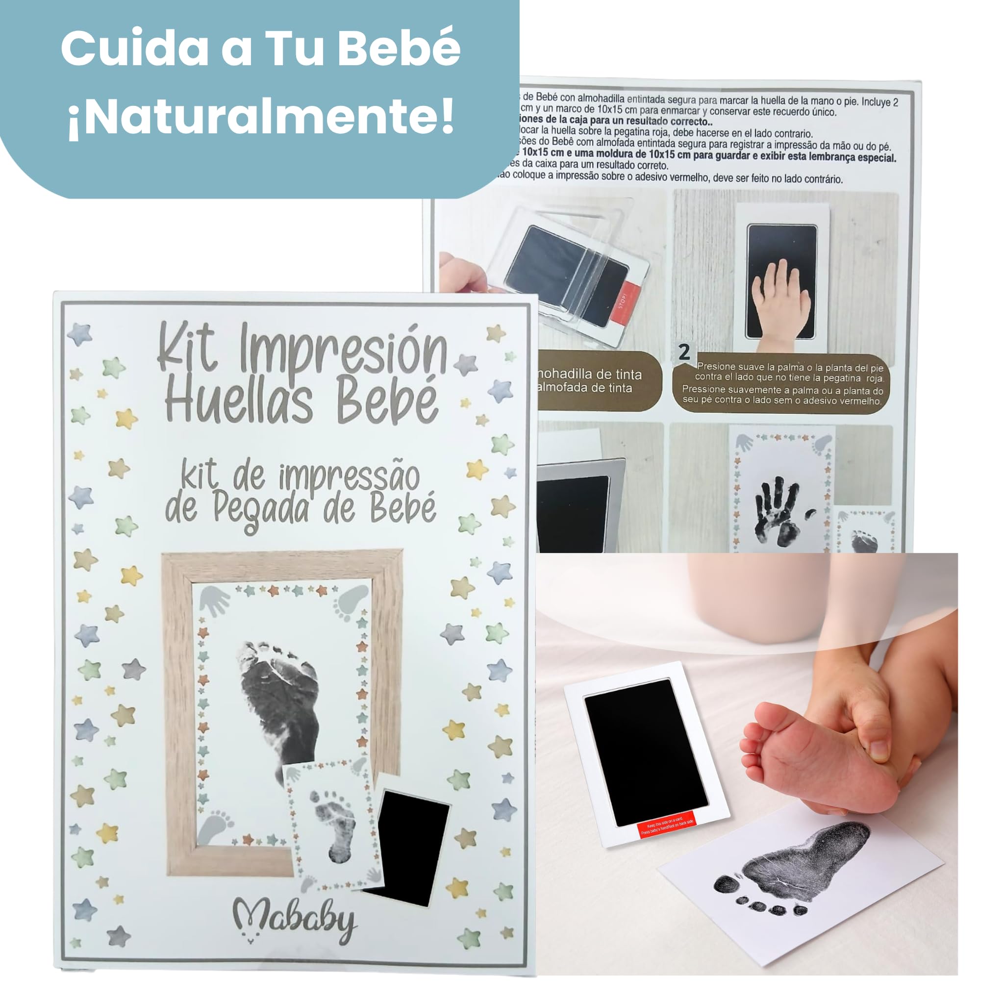 Canastilla Bebé Bambú, Set Regalo Recién Nacido con Dou dou Bambú, Manta Arrullo, Cepillo y Peine Personalizados, Discos de Hitos y Muselina (Azul)