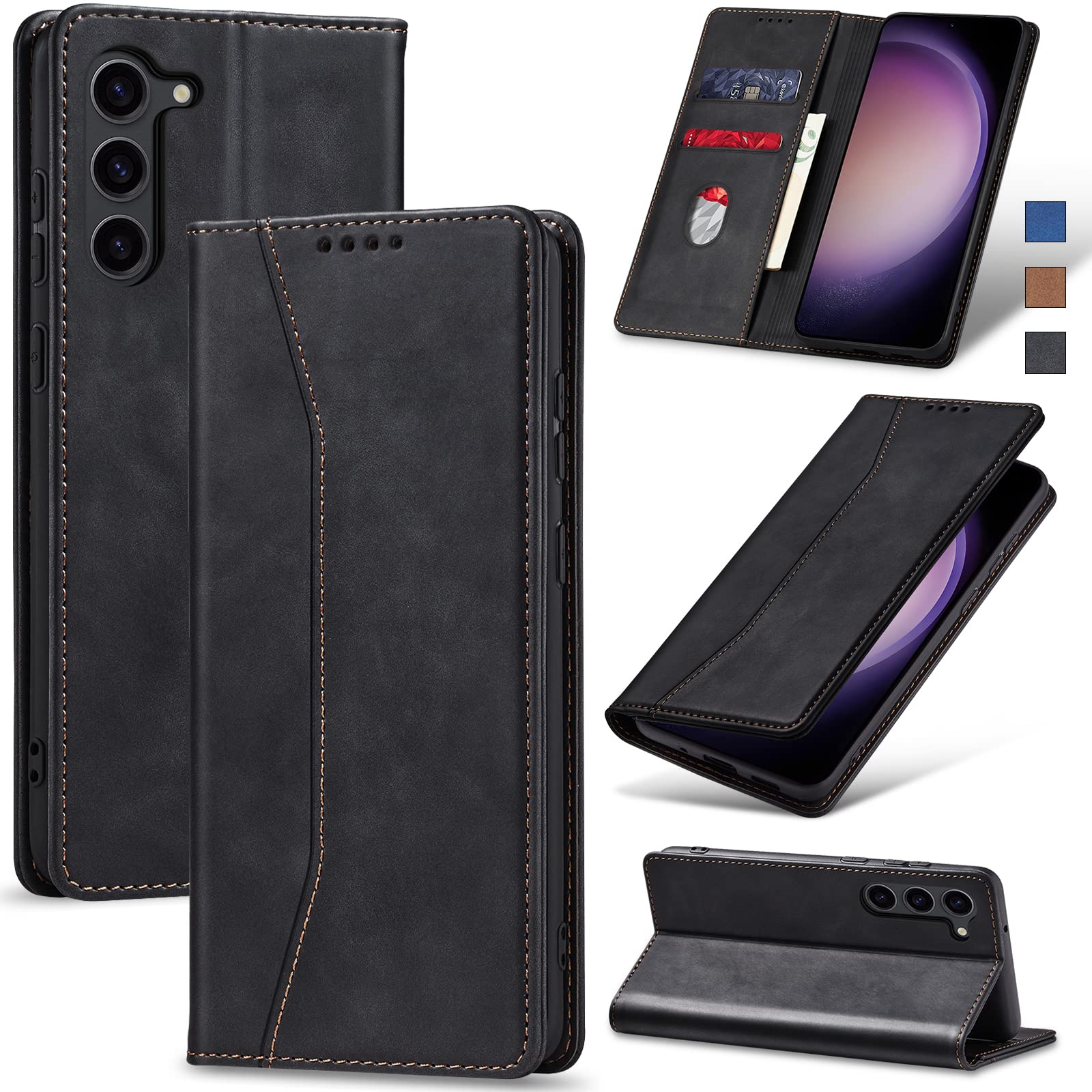 Jasonyu Flip Wallet Case for Samsung Galaxy S23 Plus/S23+ 5G,Leather Magnetic Folio Cover with Card Holder,Kickstand - TPU Shockproof Durable