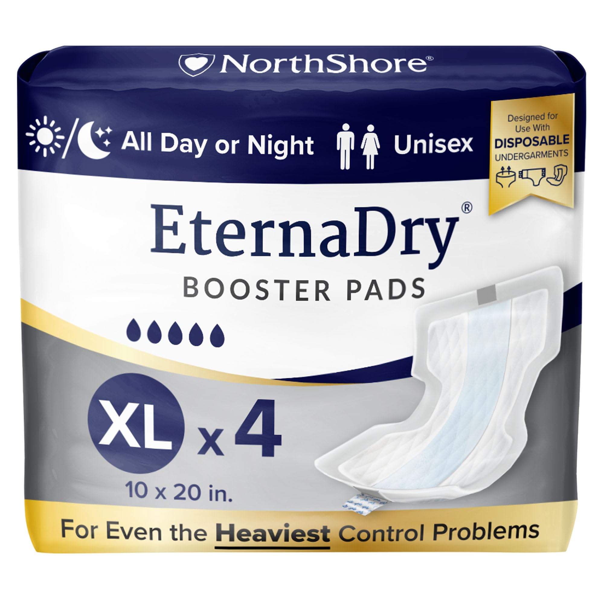 NorthShore EternaDry Booster Pads for Men and Women, X-Large, Starter Pack/4