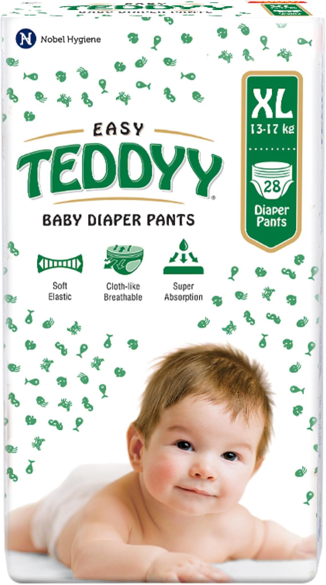 TEDDYY Easy Baby XL Size Diaper Pant Style | 28 Count (Extra Large) | 12-17 kgs (Pack of 1) | Long Protection Hours | Anti-Bacterial | Airy Breathable Fit | Rapid Soaker Channels with Wetness Indicator