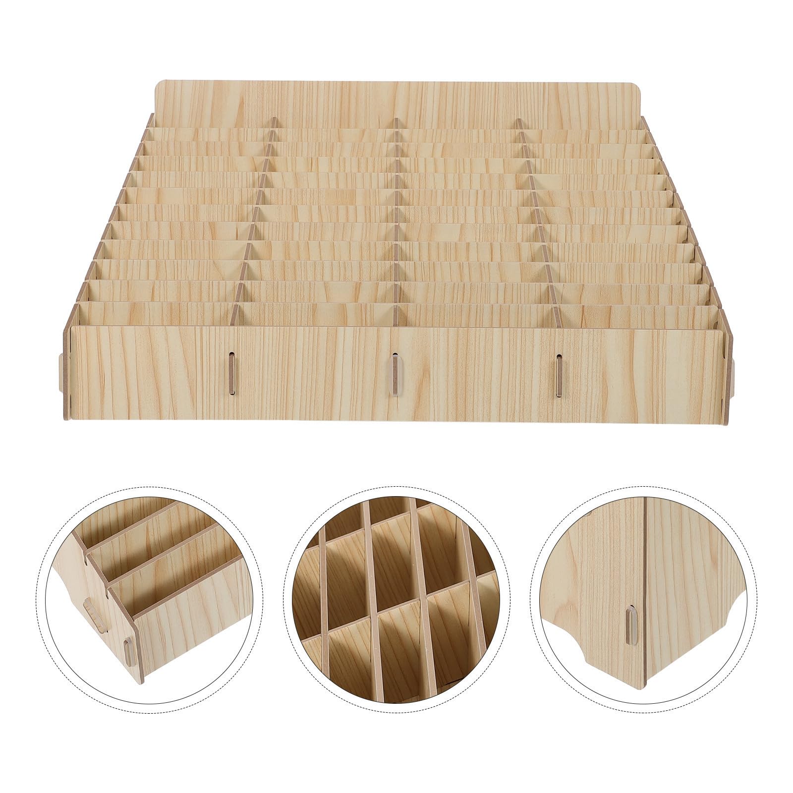 Zerodeko Scatola Organizer per Telefono in Legno Khaki a 48 Griglie | Struttura Inclinata a Scomparti Multipli, per Aula e Ufficio, Design Naturale, Portatile, Ordine Efficiente
