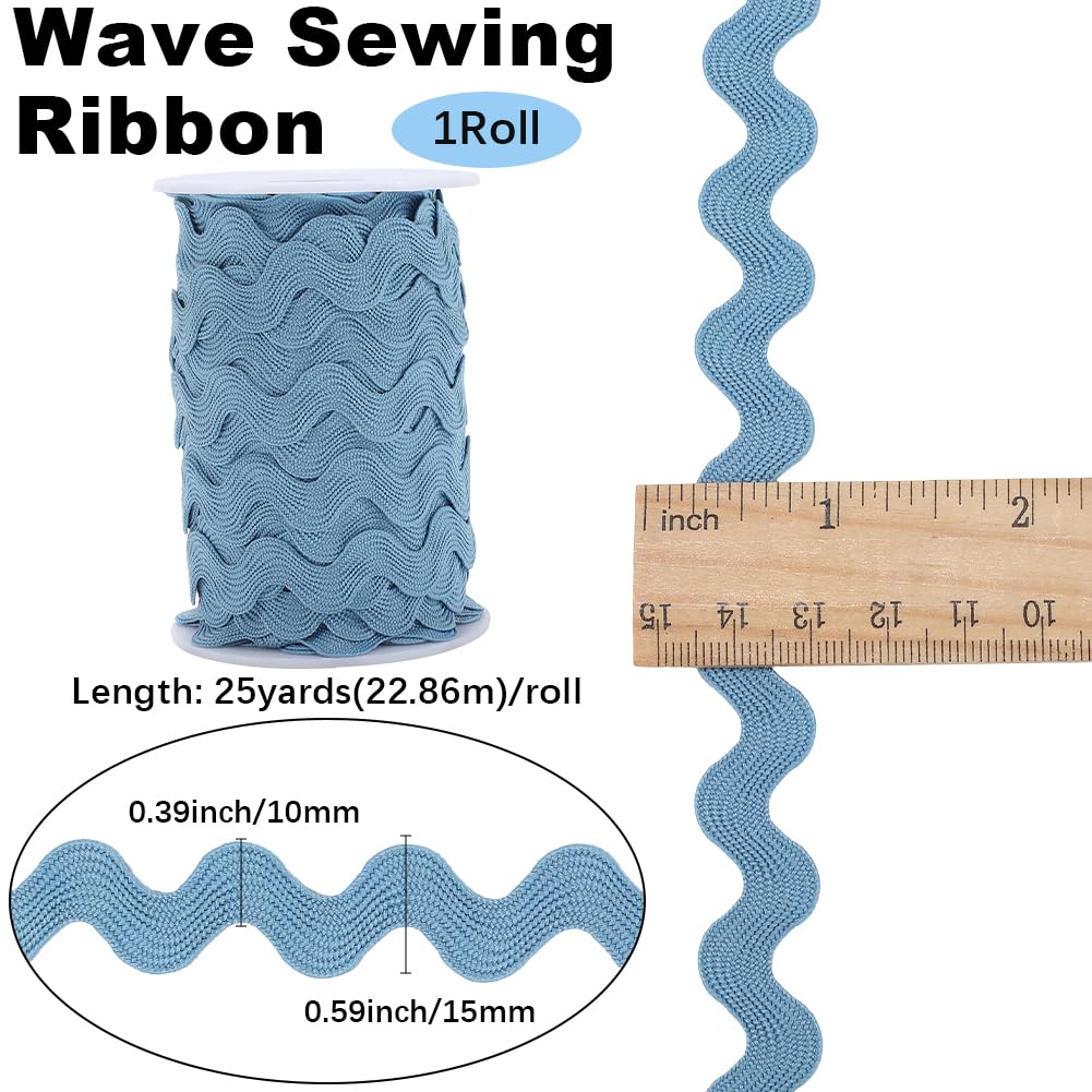 GORGECRAFT 25 Yards 10mm Rick Rack Trim for Sewing Ric Rac Ribbon Wave Bending Fringe Trim Steel Blue Zig Zag Lace Edging Braid Trim for DIY Crafts Gift Wrapping Bow Making Wedding Party Decoration - Image 2