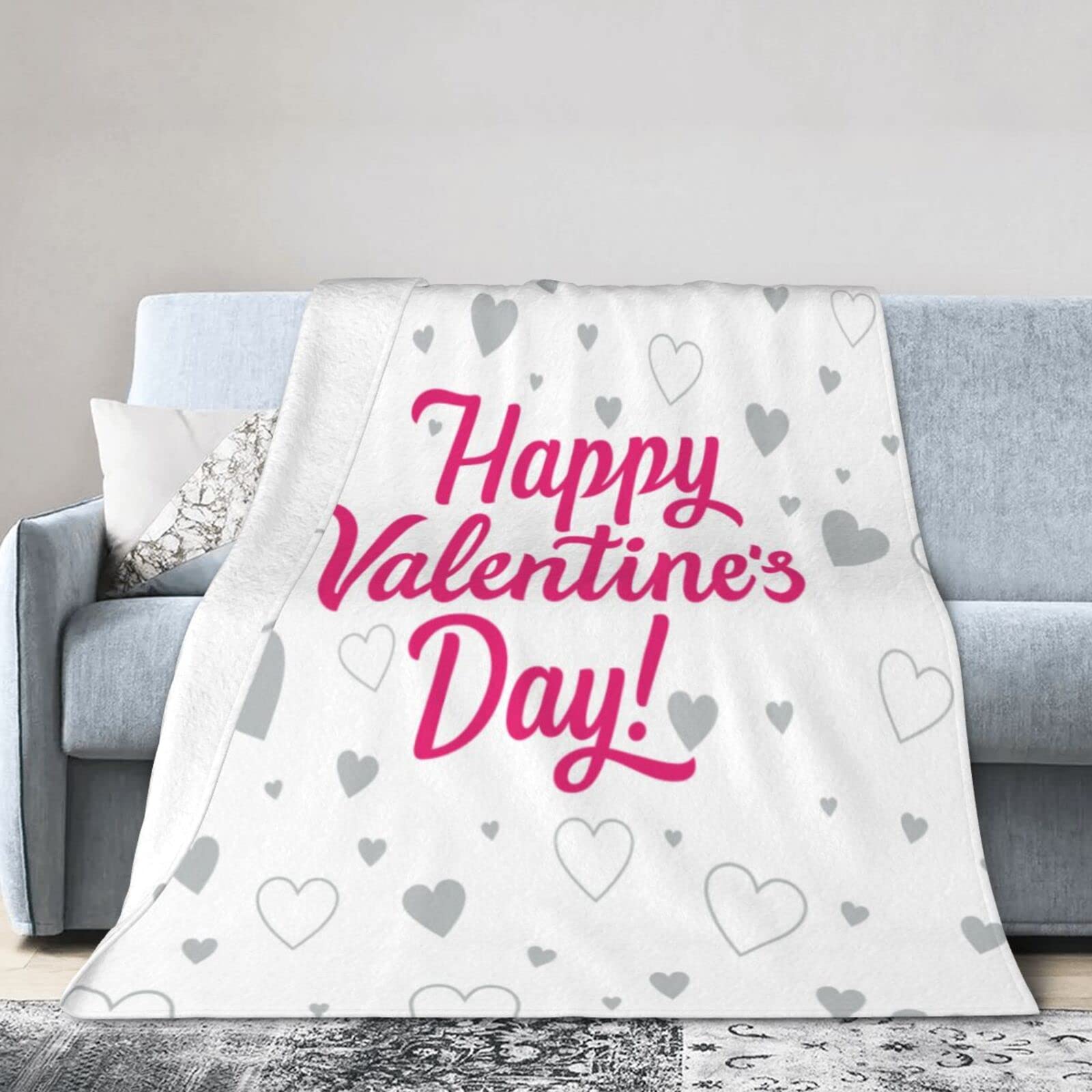 Lsjuee Flannel Fleece Blanket 40"X30" Happy Valentines Day Couple Lovers Sofa Throw Blanket Weighted Ultra-Soft Travel Spring Blankets for Womens Keep Warm