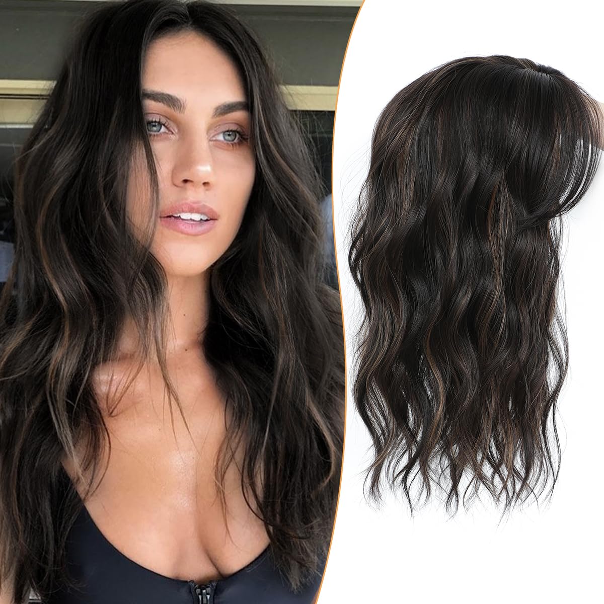 Photo 1 of PANEWAY Hair Topper 16Inch Hair Toppers For Women with Thinning Hair 6.5’’x6.5’’ Ladies Wiglets Toppers Hair Pieces for Women - Dark Brown with Highlights