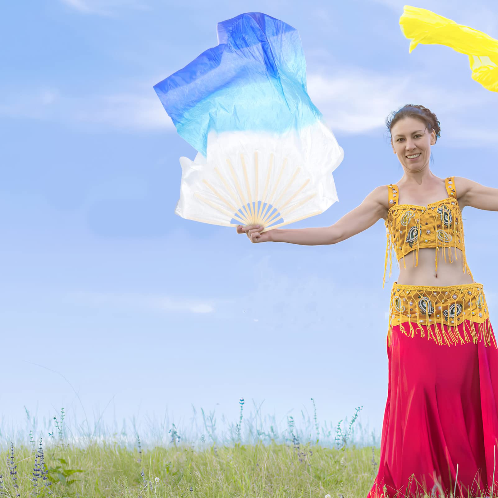 BESPORTBLE 4 Piezas Abanicos De Danza del Vientre Abanicos De Tela Imitados para Baile FolclóRico Accesorios De Rendimiento Multiuso 127X54Cm