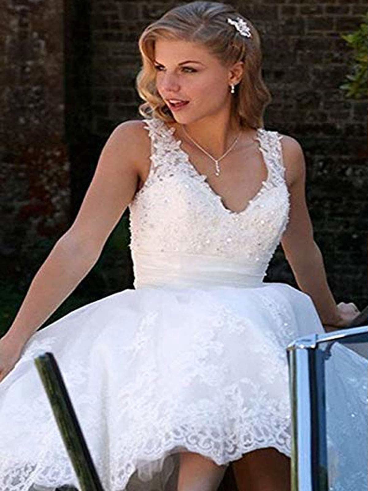 Robe de Mariée Courte en Dentelle a - Word, Ivoire, 48