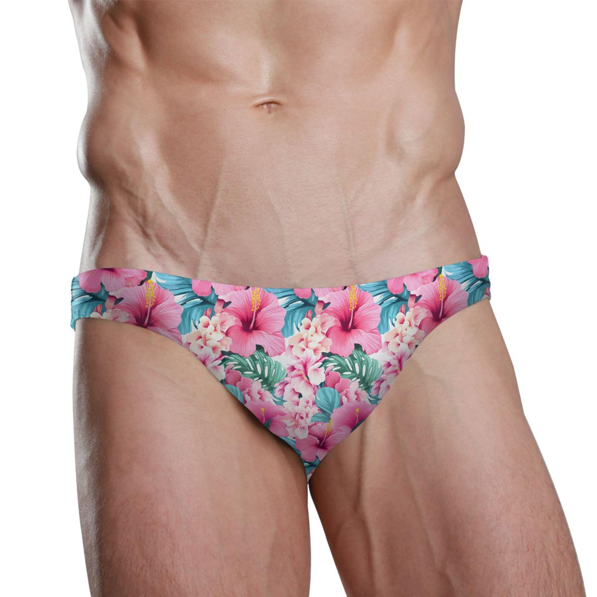 Mens Swim Briefs Pink Flowers Summer Swimwear Bikini Swimsuit XL B0403726