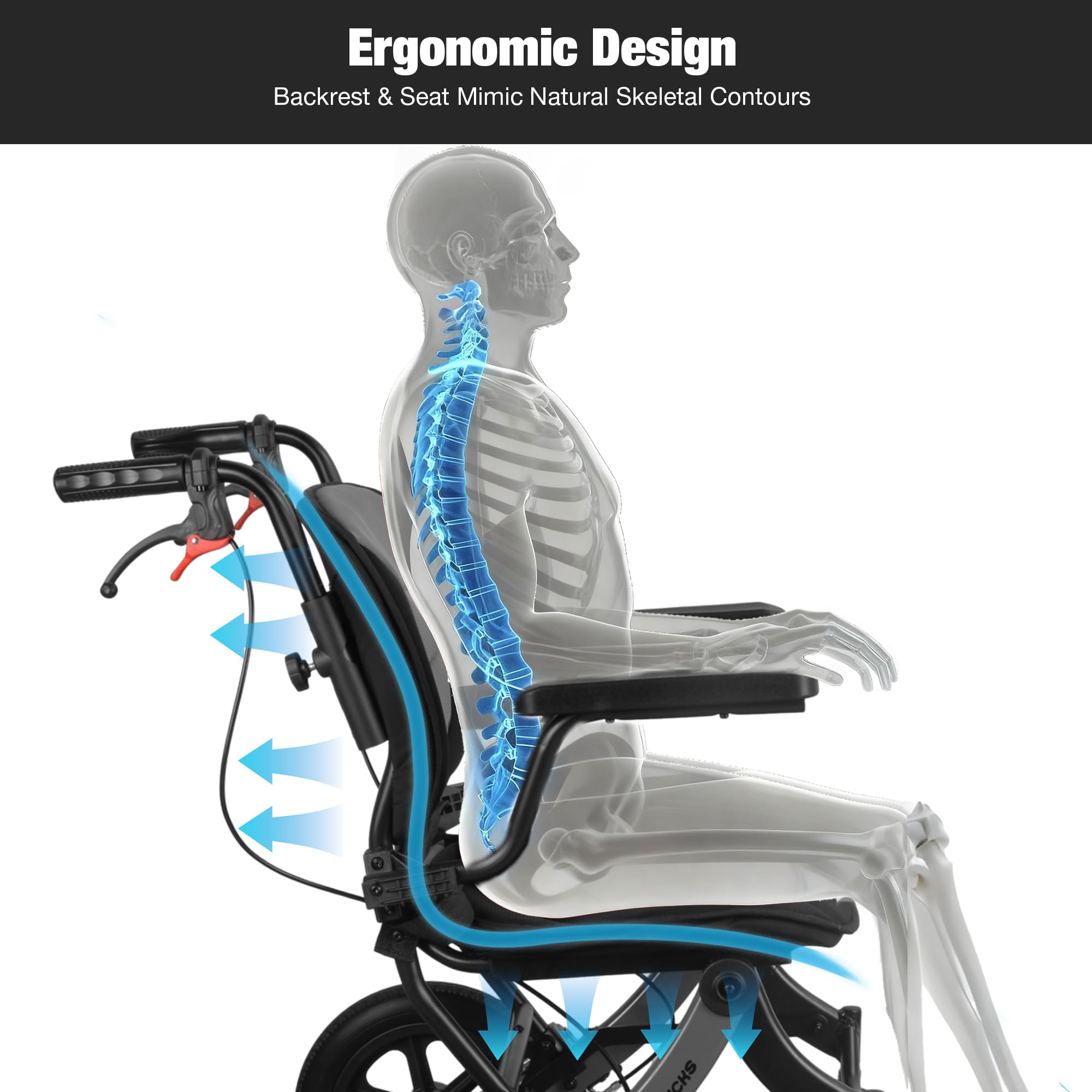 Sedia A Rotelle Pieghevole Leggera Per Adulti E Anziani, Sedia Da Viaggio Portatile Con Imbottitura Removibile E Ruote Da 12 Pollici, Sedia A Rotelle Ergonomica, Regolabile In Altezza