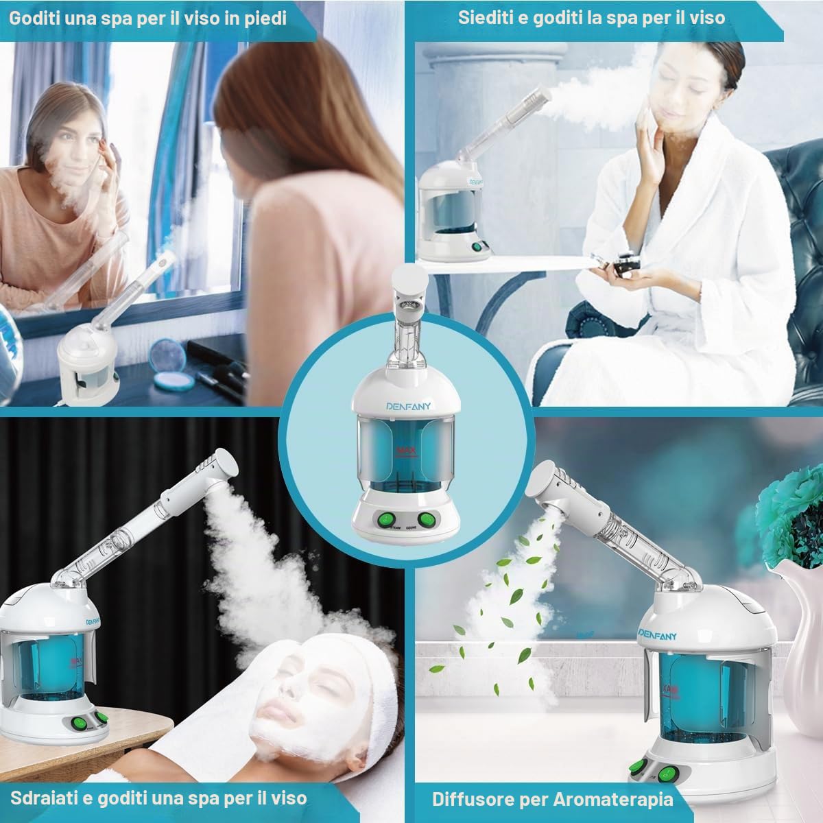 Denfany Nano Ionic - Vaporizzatore facciale con braccio estensibile rotante a 360°, portatile, per la cura della persona a casa o in salone (blu)