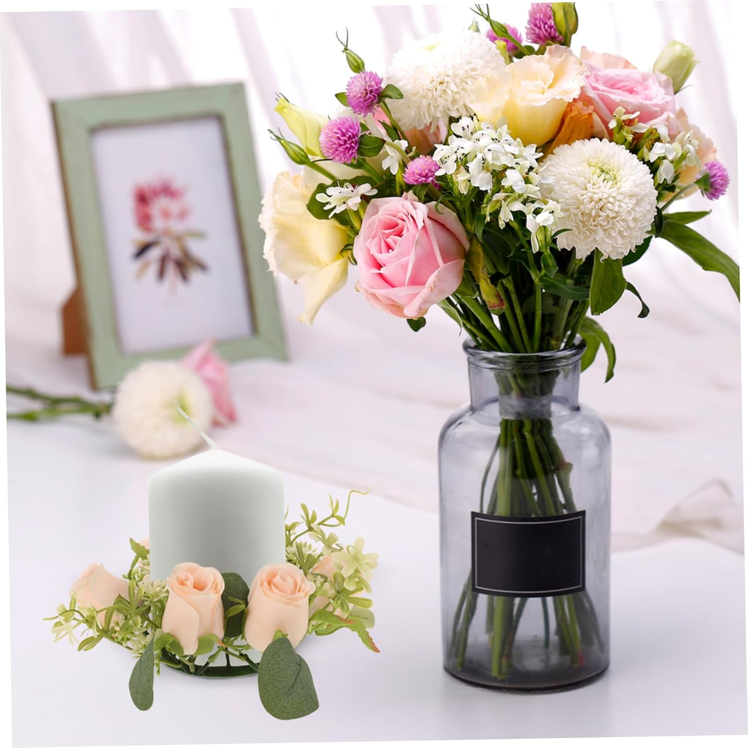 PRETYZOOM Artificial Candle Ring Wreath Elegant Faux Flower Candle Decoration for Weddings Parties and Home Decor Chic Design Color for Stunning Table Centerpieces