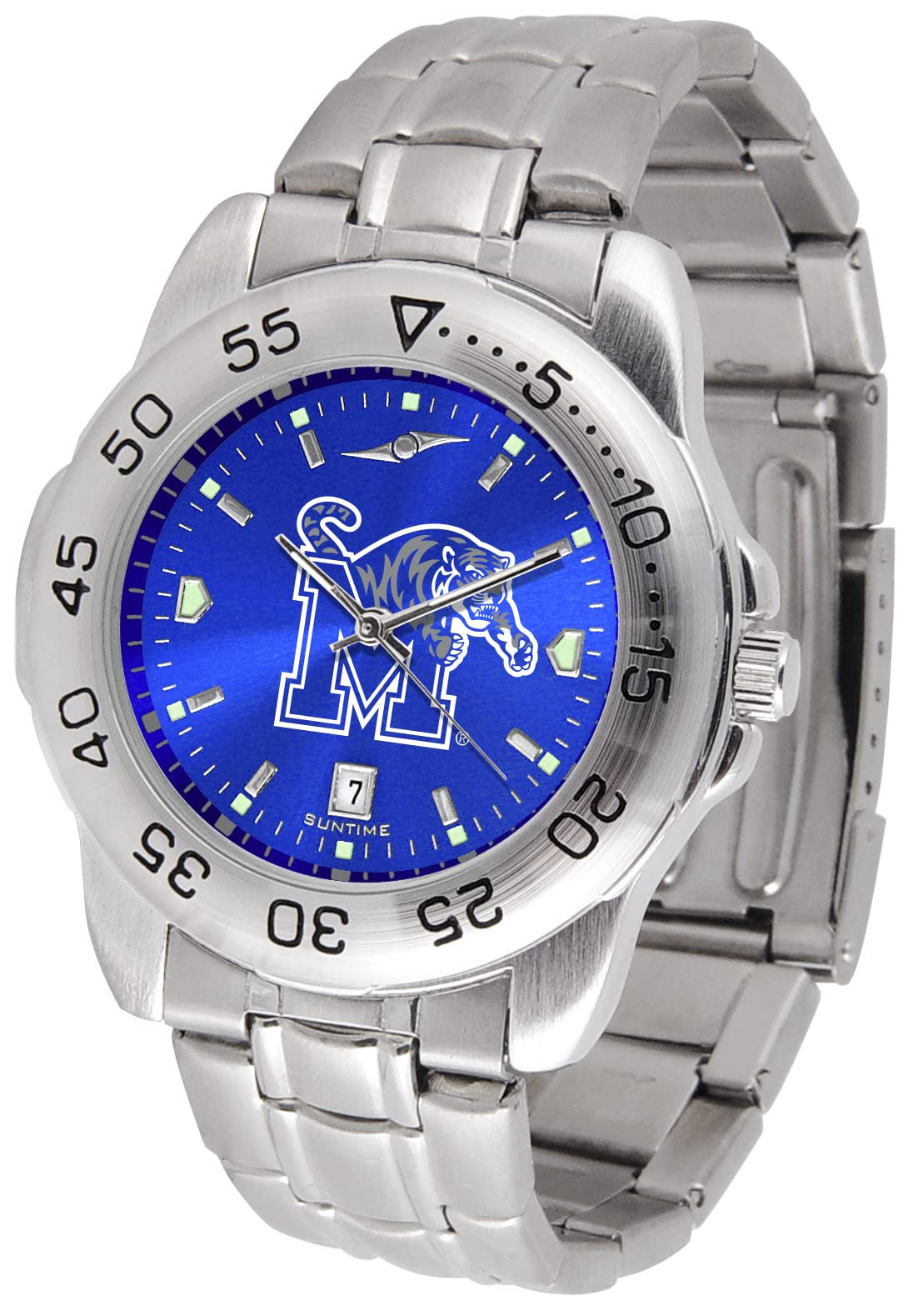 SunTime Men's NCAA Team Sport Watch, 20mm Stainless Steel Strap, Reflective Shiny Dial with Date
