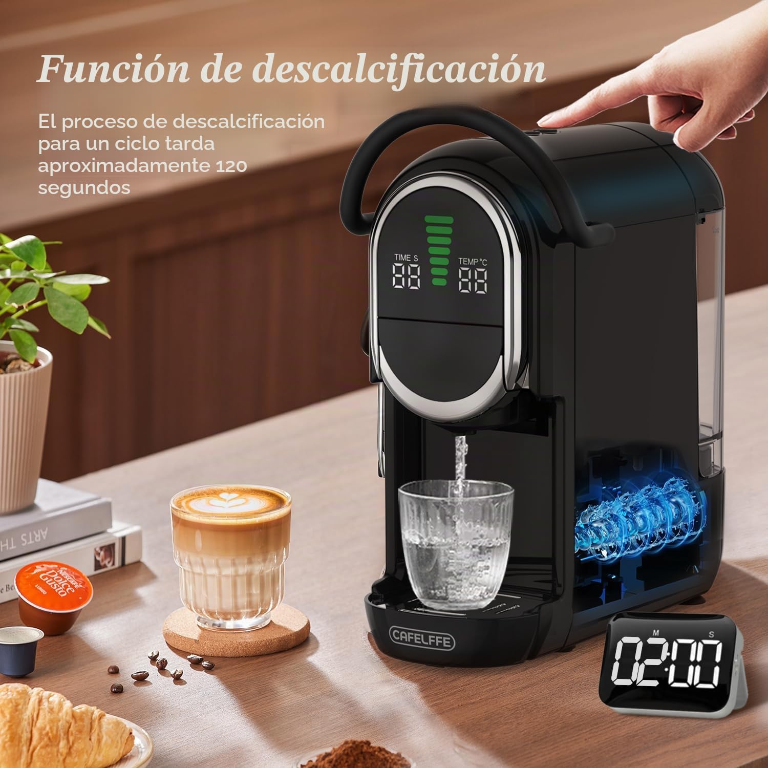 CAFELFFE Máquina de Café Espresso en Cápsulas MK-609S 6 en 1,Infusión Caliente/Fría,Compatible con Nes Original/DG/ESE/K Cup/Té/Café Molido