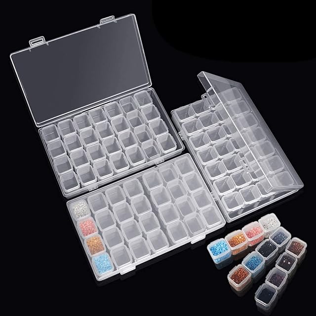 3 Pack Diamond Embroidery Box, Each Diamond Storage Box with 28 Mini Compartments Grids, 5D Painting and Cross Stitch Tools Accessory Containers for DIY Art Craft
