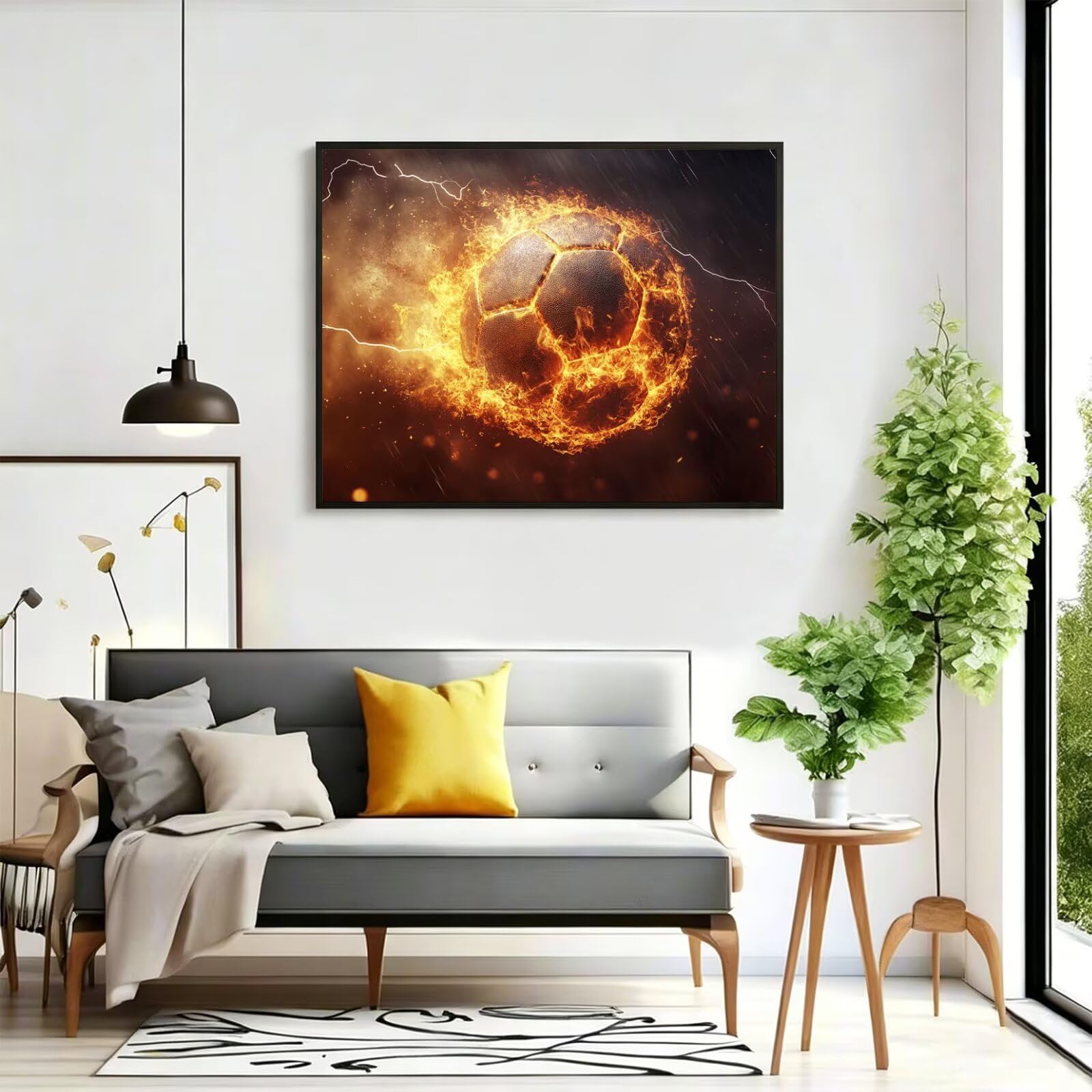 Pintar por Numeros fútbol Pinturas Acrilicas llama Pintura por Numeros Adultos Lienzos para Pintar, Pintura Acrilica Manualidades, Decoración para Hogar, Regalos Cumpleaños, 90x120cm Sin Marco, q-1000