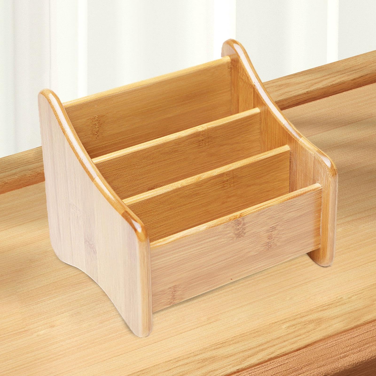 Cesta Organizadora para Mando a Distancia de TV, Decorativa, Portátil, de Bambú, para Salón O Dormitorio, 3 Compartimentos, Individual
