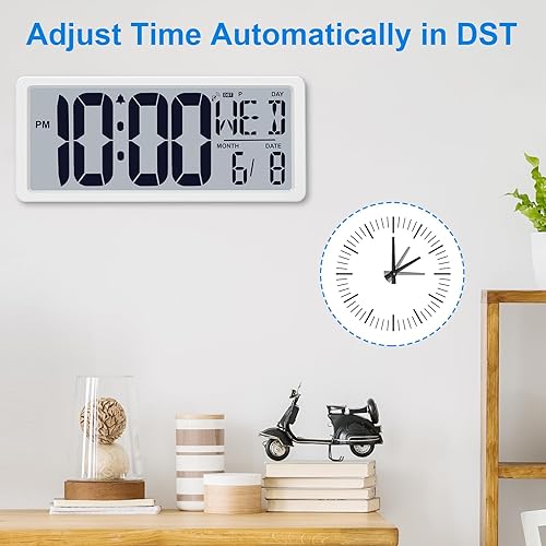 Miniatura 5 de Reloj atómiconunca necesita ajuste, funciona con pilas, reloj digital de 15 pulgadas con luz de fondo, DST, fecha, día y temperatura, reloj de pared