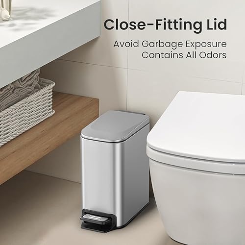 Miniatura 8 de Cesun Cubo de basura pequeño para baño con tapa, cierre suave, pedal escalonado, mini bote de basura de acero inoxidable de 6 litros1.6 galones para