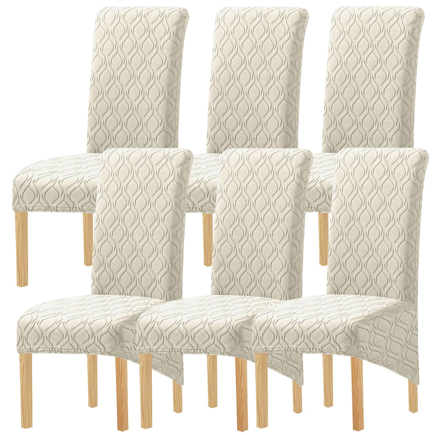 JUNZHE XL Chair Covers, Set of 2/4/6, High Back Dining Room Chair Covers Washable, Stretch, Spandex Elastic Removable, Protector for Dining Room Kitchen Wedding Hotel Banquet Party(Cream 6pcs)