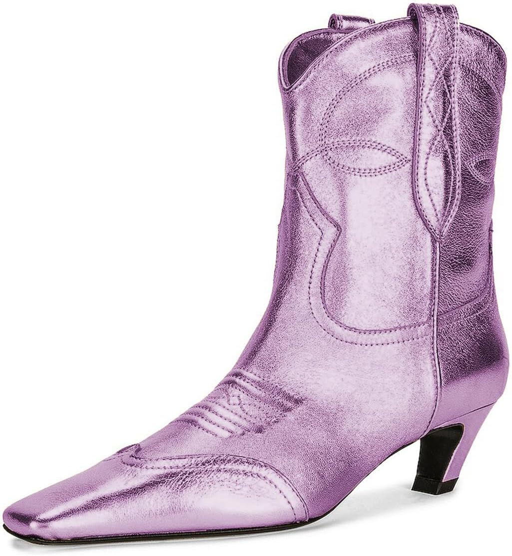 FSJ Women Square Toe Comfort Kitten Low Heel Ankle Boot Pull On Bootie Winter Cowgirl Cowboy Sexy Dressy Shoes Size 4-16 US