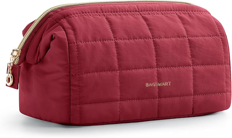 Necessaire de maquiagem BAGSMART em poliéster, abertura ampla, Garnet Red, 20,32 cm x 11,43 cm x 14,73 cm