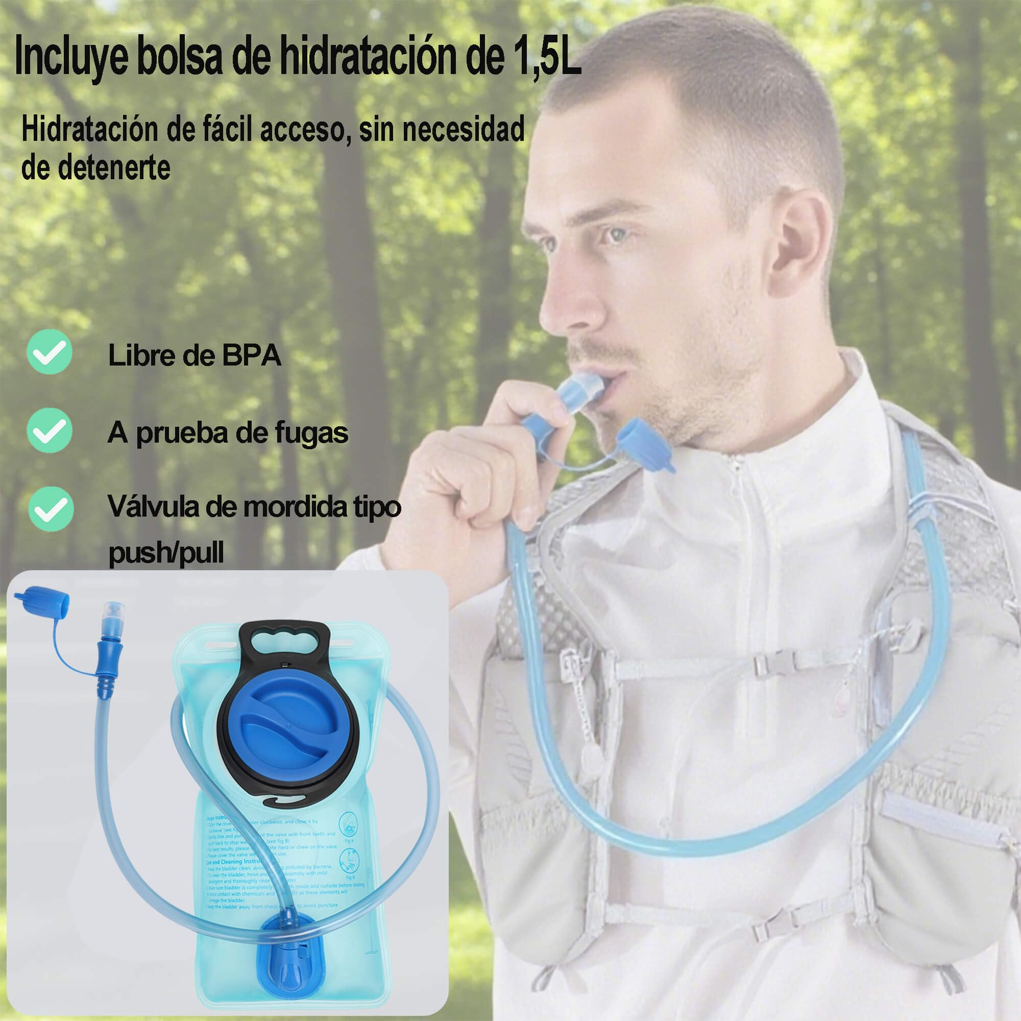 Chaleco de Hidratación para Trail Running Mochila Correr con Bolsa de Agua de 1.5L, Ligera y Transpirable 5L Mochila de hidratación para Maratón Ciclismo
