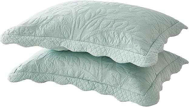 MarCielo 2-Piece 100% Cotton Quilted Pillow Shams Embroidered Farmhouse Pillow Shams King, Aruba Blue