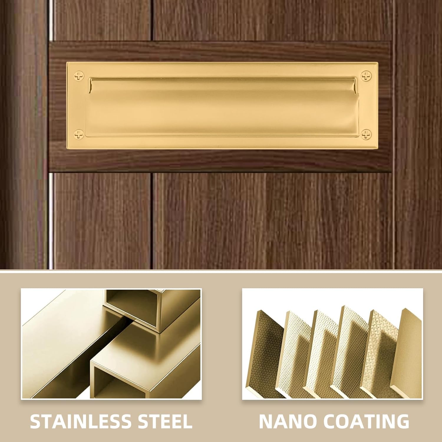 Mail Slot Matte Black,13Inch Stainless Steel Mail Slot Cover for Front Door.Mailbox Door Replacement for Wall,13"×3.7" (Gold, 10Inch)