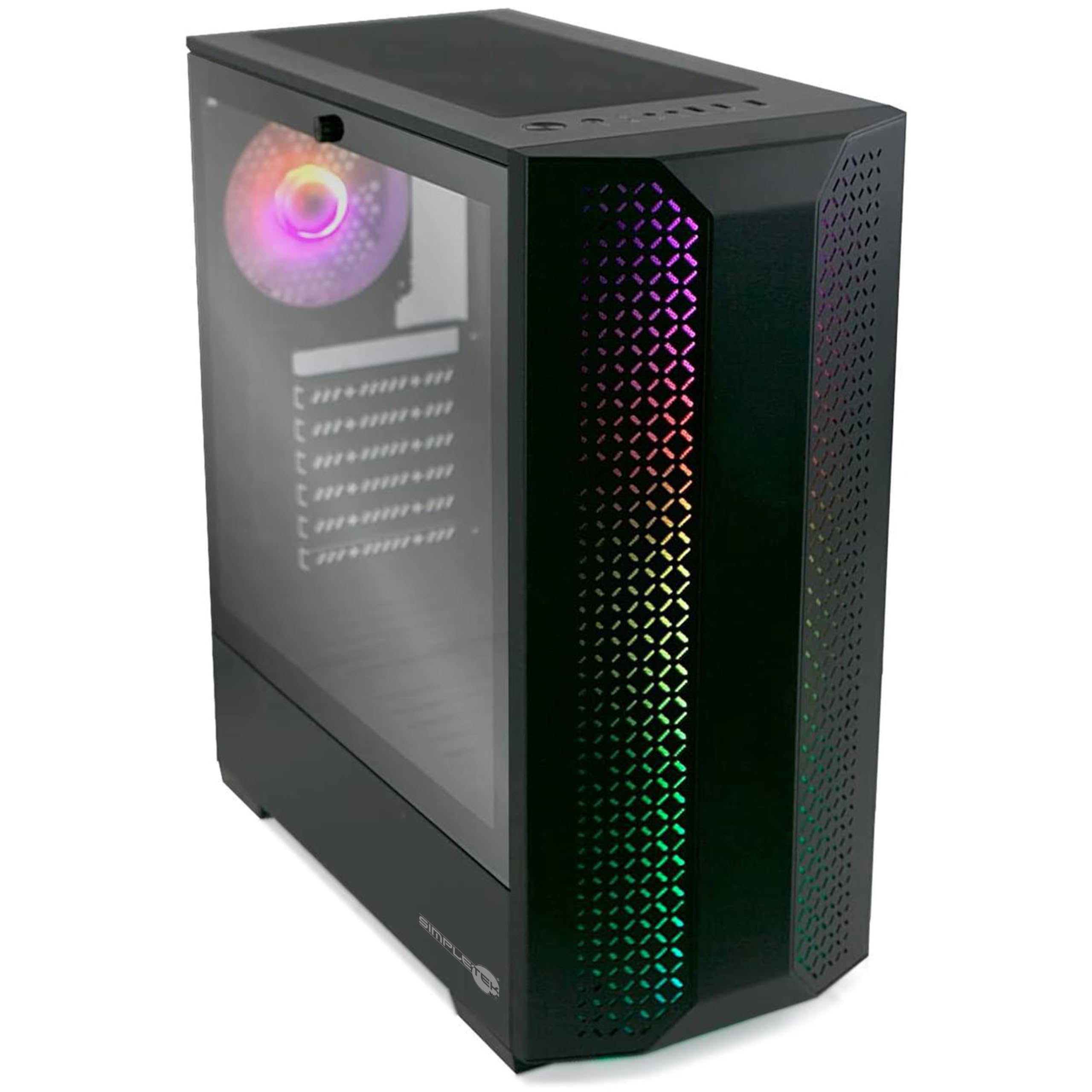 SIMPLETEK - Computer Desktop di 14th Gen | Core i9 14900T RAM 4GB SSD 120GB | Case da Gaming in Vetro, Incluso Windows 11 Pro e GPU dedicata RTX4070 12GB