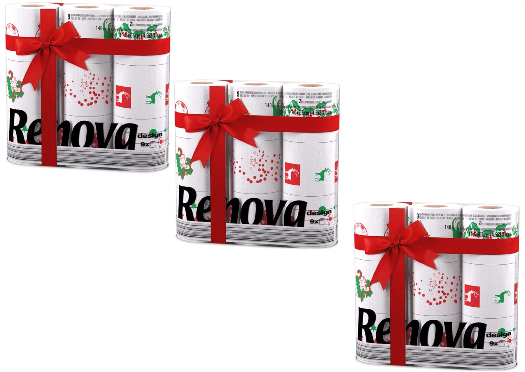 Renova White Print 2 Ply Christmas Xmas Toilet Tissue Paper Rolls (27 Rolls)