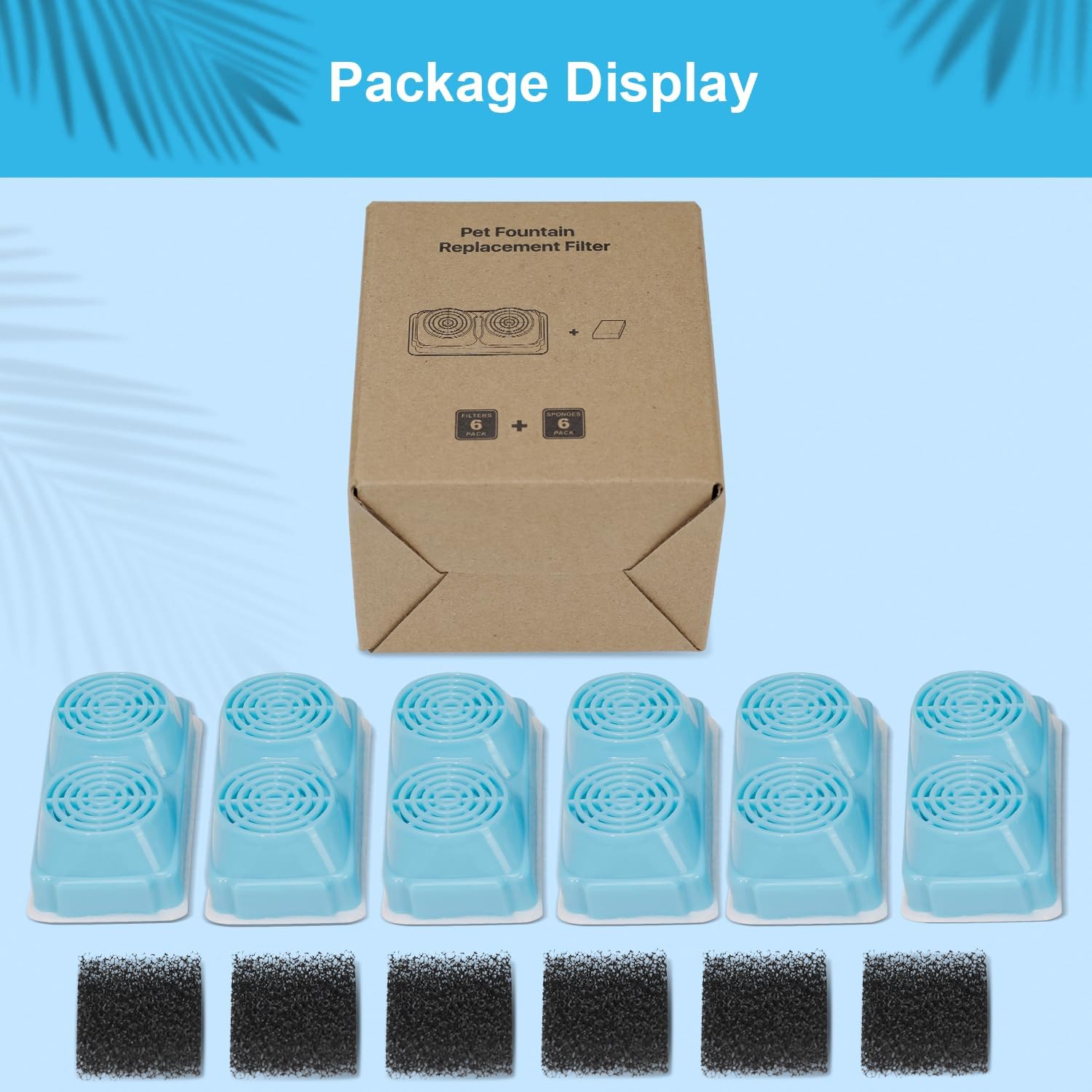 Cat Water Fountain Filter for 108oz/3.2L Wireless Cat Water Fountain,Battery Operated Stainless Steel Pet Fountain(6 Filter + 6 Sponge)