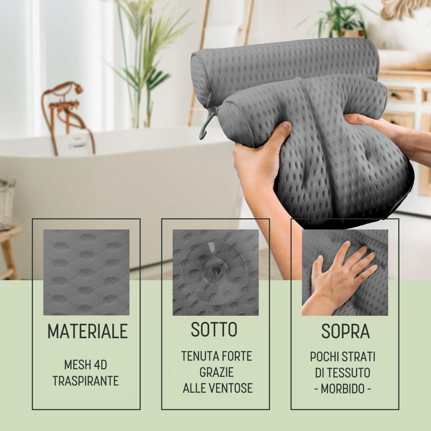 Cuscino Ergonomico Per Vasca Da Bagno | Supporto Per Testa Collo E Schiena | 6 Ventose Antiscivolo - 3