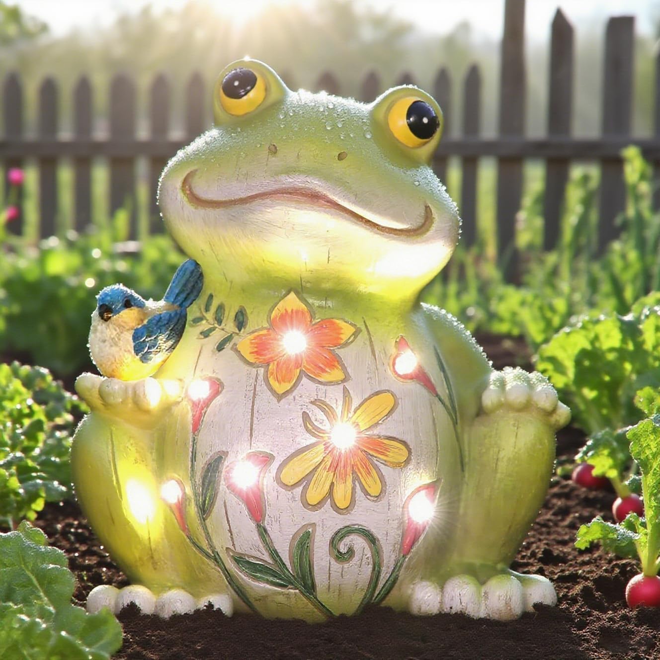 IVCOOLE Outdoor Frog Sculptures,Solar Resin Garden Outdoor Statues,Mother's Day Frog Gifts Sculptures Decorations for Home Patio,Yard,Lawn, Porch, Ornament