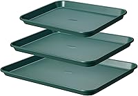CAROTE 3-Piece Carbon Steel Baking Sheet Set: 13" 15" 17" Stackable Cookie Sheets, Deep Olive Green Bakeware for Even Baking