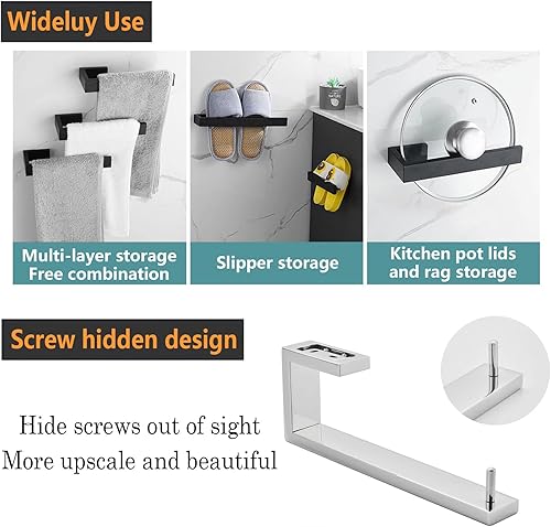 Miniatura 11 de Toallero de mano de 2 piezas, anillo de toalla – Toallero grueso de acero inoxidable SUS 304 para pared de baño, barra de toalla de mano rectangular